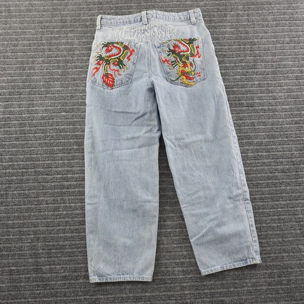 Ninth Hall Ambush Cargo Pants Mens 28 Light Blue Dragon Embroidered Relaxed